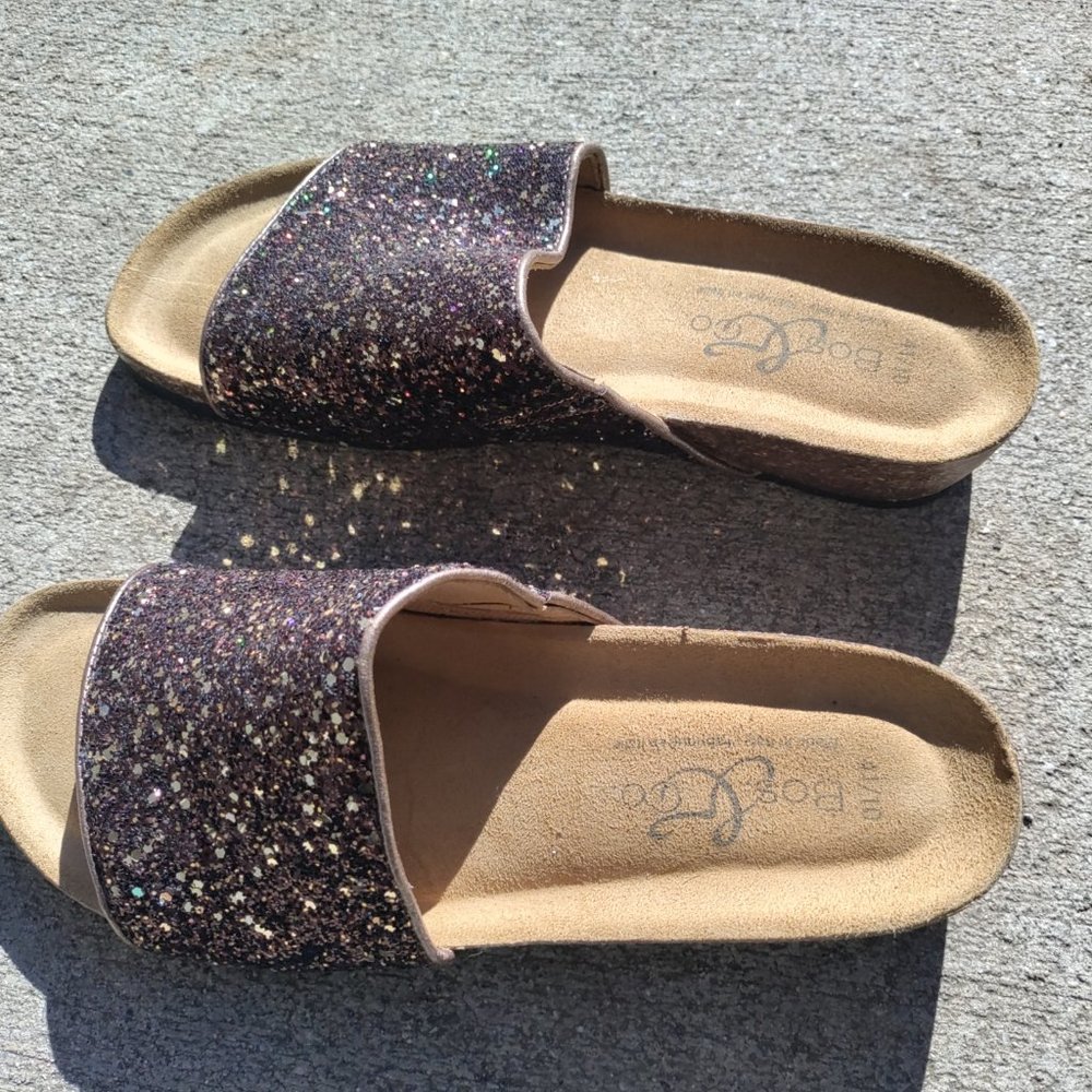 Bos And Co Women's Sandals Brown Bronz Glux Glitter Slide Size 10 EU41